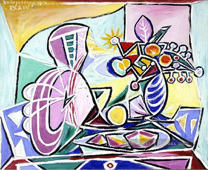 Mandoline et vase fleurs Nature morte 1934 cubisme Pablo Picasso Peintures à l'huile
